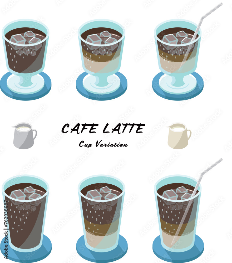 Obraz premium アイスカフェラテのセット_アイソメトリックのイラスト