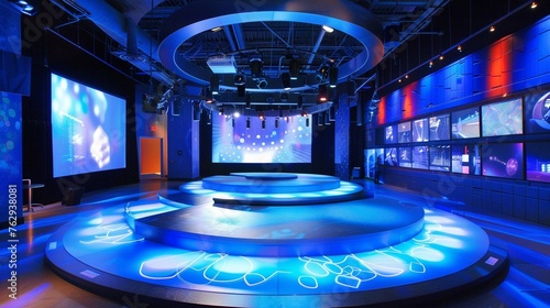 A stage design featuring interactive digital displays 
