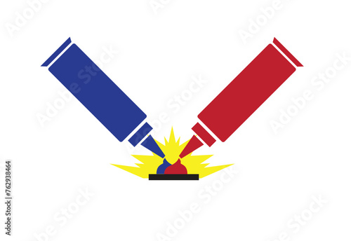 Adhesive bonding by mixing two substances to make a strong glue or epoxy. Editable Clip Art.