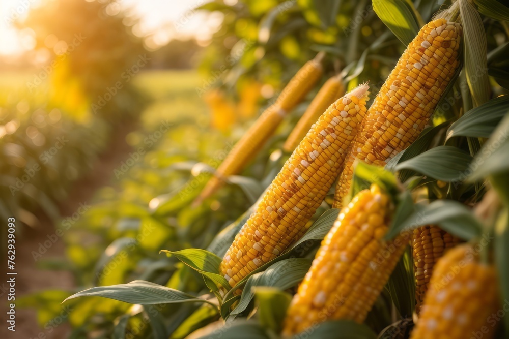 Corn ready to be harvested in corn field Corn ready to be harvested in corn field