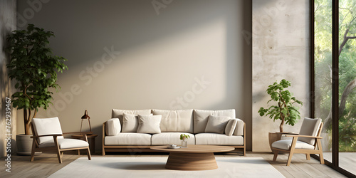 Poster frame mockup in home interior background, 3d render