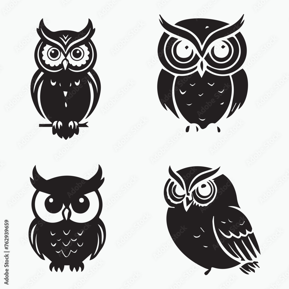 Beautiful set of owl black silhouette