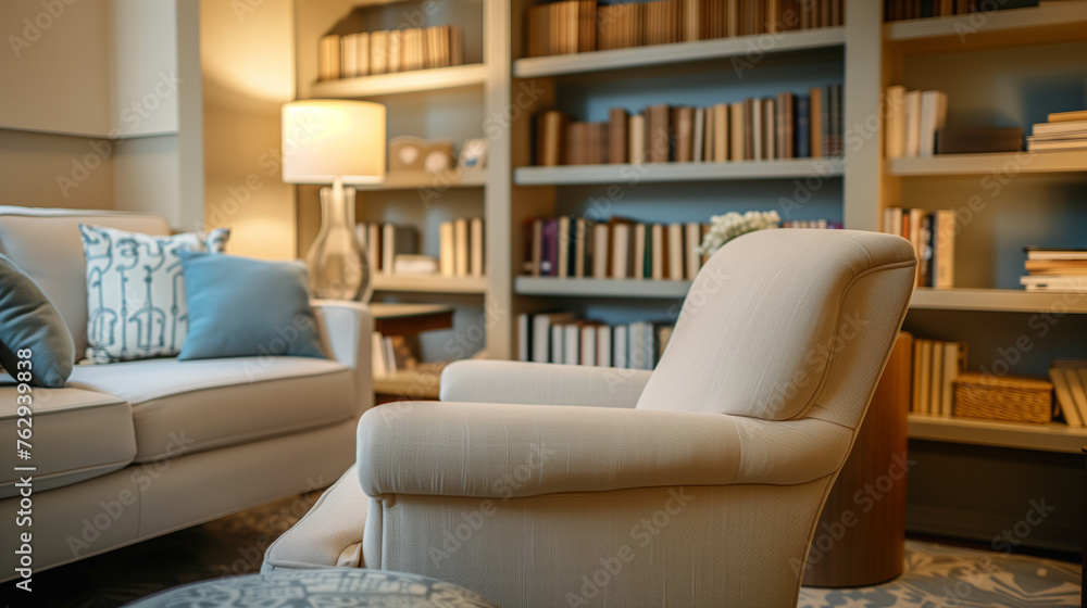 Psychologist's office with a calm and welcoming ambiance. Psychologist's office with a calm and welcoming ambiance.