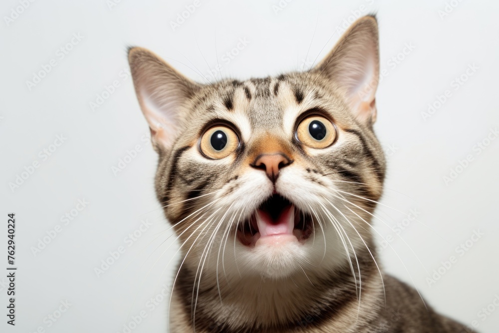 Happy surprised cat with open mouth.