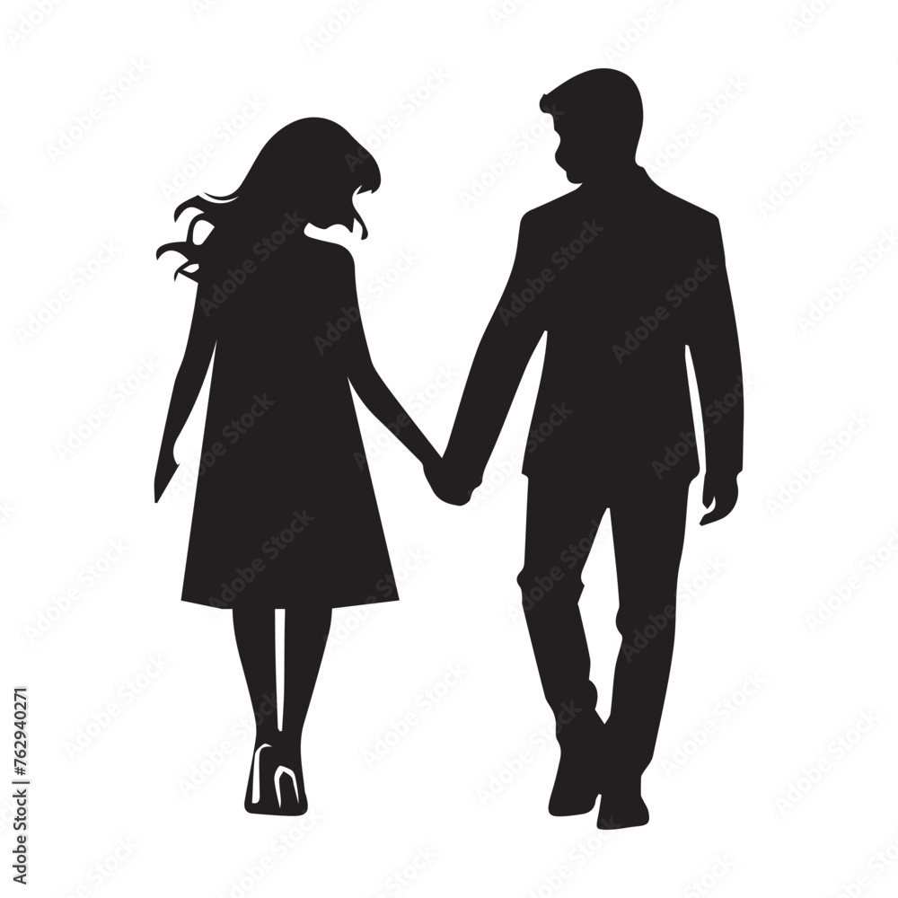 Beautiful couple  profiles, black silhouette outline