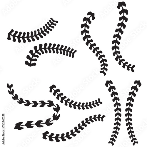 Baseball lacing on white background. Vector. Silhouette and Stiches Clipart