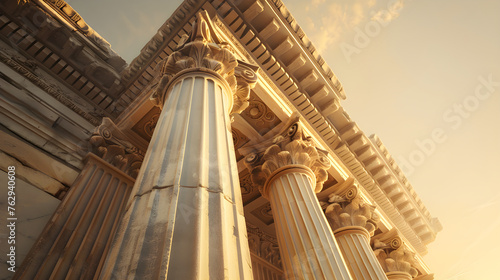 Ionic Architectural Beauty: A Grand, Ancient Marble Column Set against a Clear Sky photo