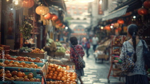 Colorful Fruit Basket at a Vibrant Traditional Market
