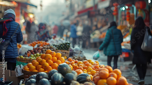 Colorful Fruit Basket at a Vibrant Traditional Market

