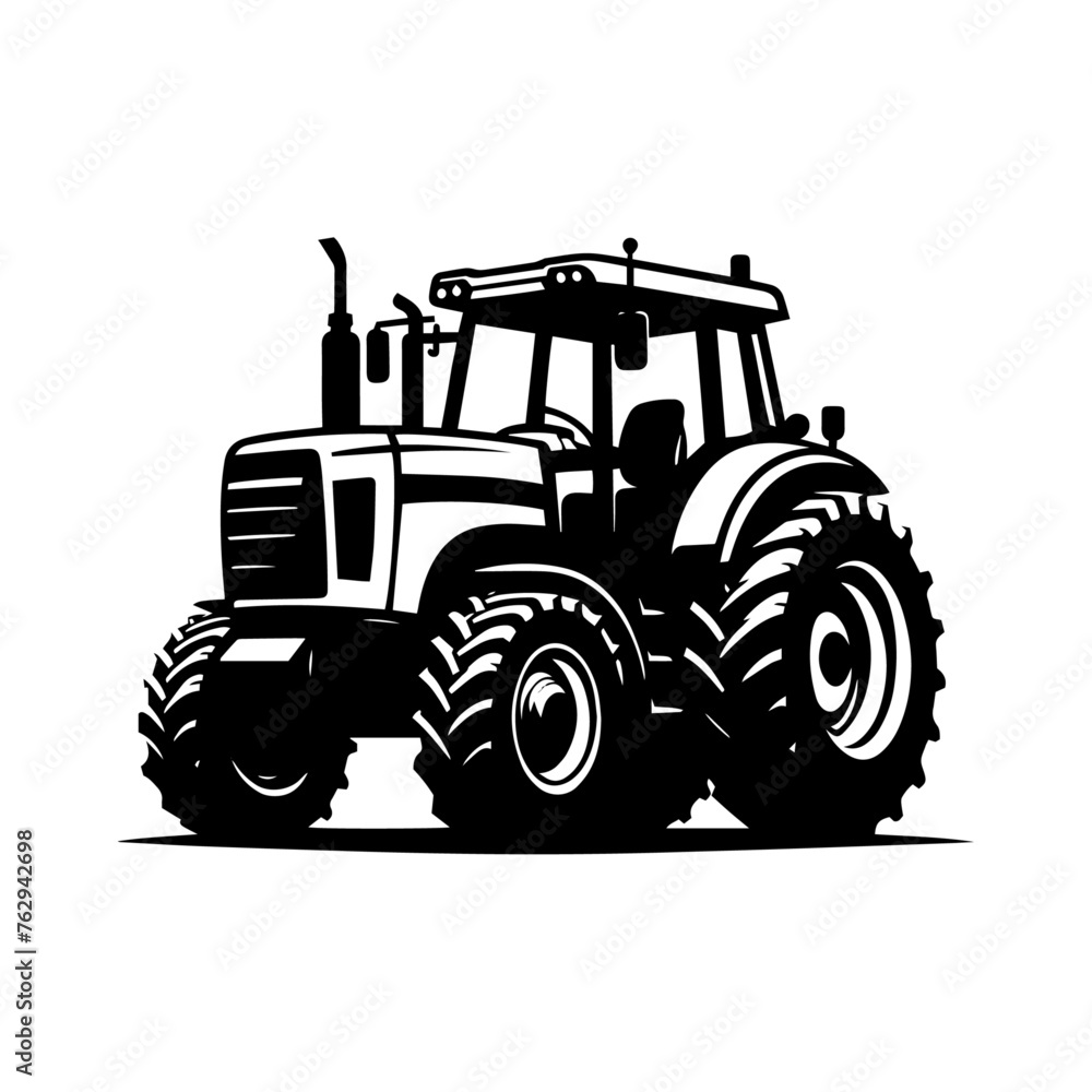 Farm Machinery Power: Tractor Silhouette - Stock Vector
