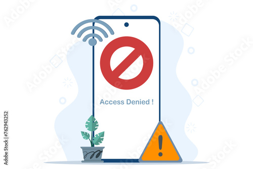 IP address concept, 404 error page, access denied, account block, little person confused with access denied. Illustration for websites, landing pages, mobile apps, posters and banners.