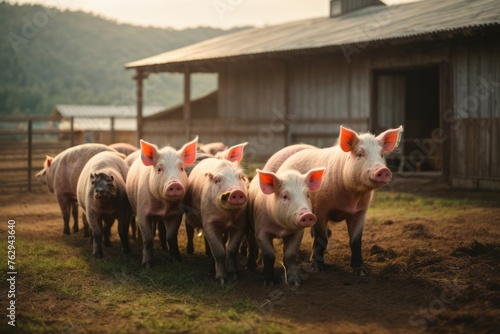 pigs in rural farm pen