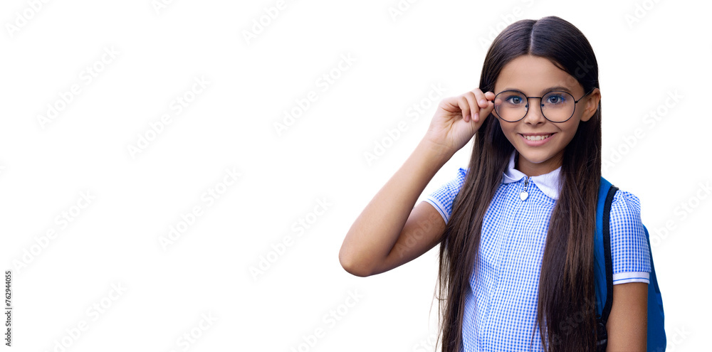 September 1. Time to study. Knowledge and education. School education. Student life. Teen girl back to school. Knowledge day. Education in college. Girl student isolated on white. Banner September 1. Time to study. Knowledge and education. School education. Student life. Teen girl back to school. Knowledge day. Education in college. Girl student isolated on white. Banner
