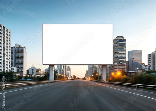 Illuminated Billboard Mockup  in the Background Towers Over Bustling Streets