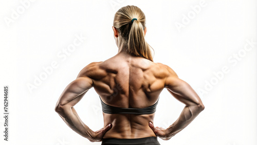 Muscular woman showcasing his torso in a fitness display photo