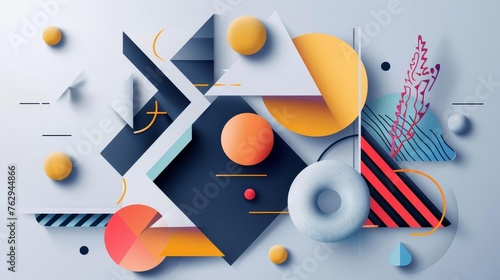 Abstract digital design elements, futuristic cut-out shapes, modern graphic composition
