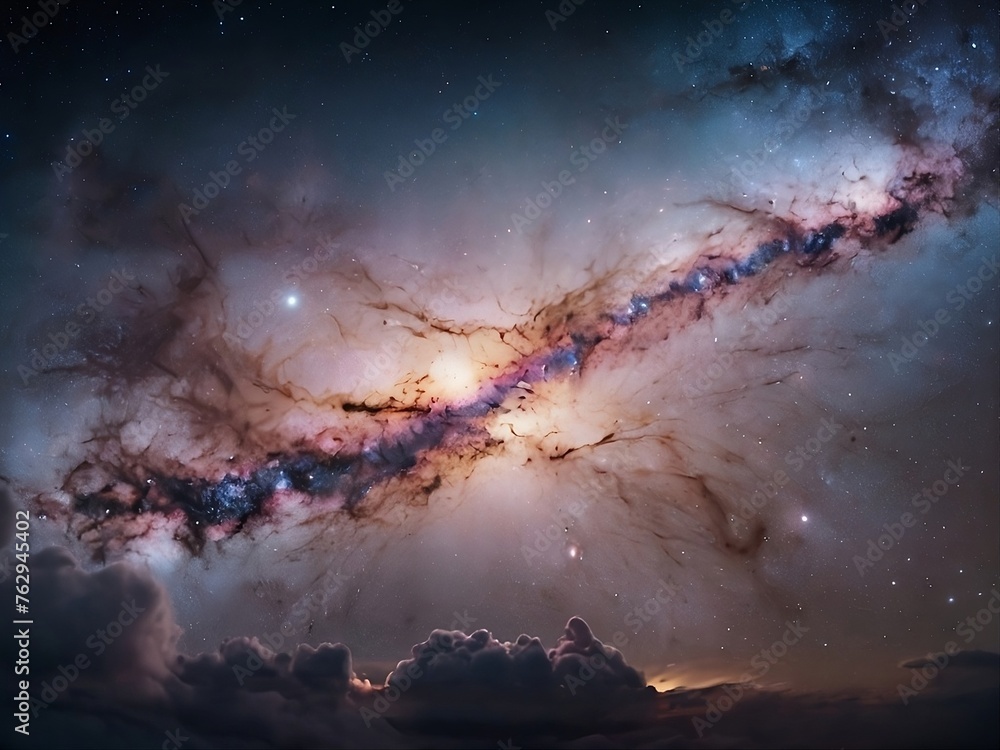 Amazing  milkyway, featuring a unique blend of pastel hues and cosmic dust.

