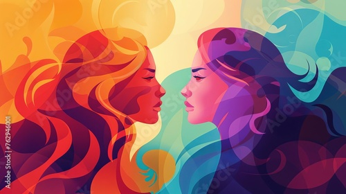 Conceptual digital illustration of female empowerment and women fighting for equality