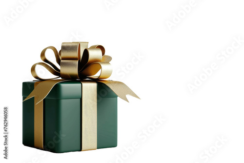 3D Green and Yellow Gift Box Set with Golden Ribbon isolated on transparent background