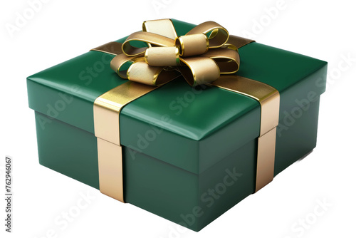 3D Green and Yellow Gift Box Set with Golden Ribbon isolated on transparent background