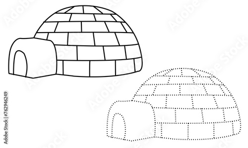 Black outline vector igloo on white background.
