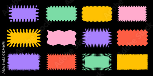 Set of torn paper color shapes. Collage zigzag edge rectangle shapes set. Ripped jagged rectangular element. Wavy edge rectangle stroke shapes. Design elements for banner, decoration, poster, sticker