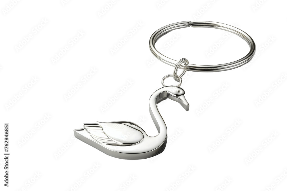3D Render Metal Keychain Featuring Swan isolated on transparent background