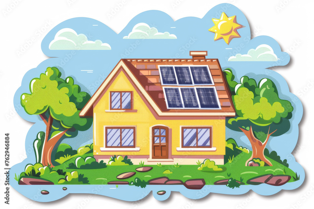 Eco-Friendly House with Solar Panels Illustration