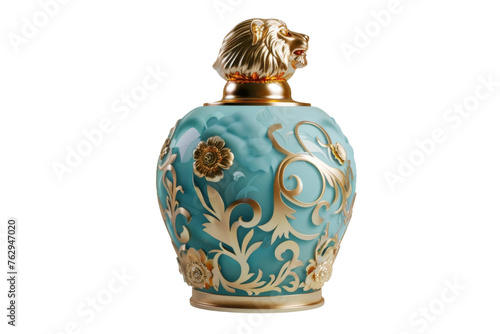 3D Render: Aqua Blue and Gold Perfume Engraved with Theme isolated on transparent background © Umer Ejaz