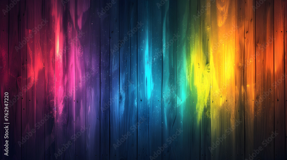 wood texture background illuminated by the colors of the Aurora Borealis, creating a breathtaking display of vibrant lights across the wooden surface