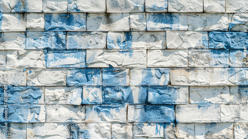 blue white colored painted damaged rustic brick wall