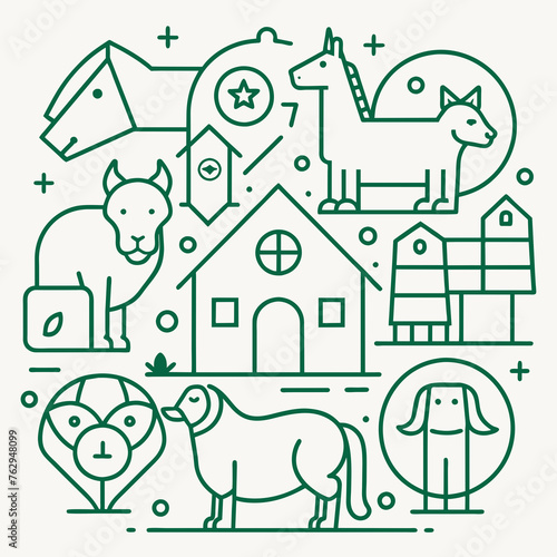 domestic animals vector thin line creature