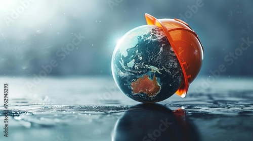 Safety and health at work symbolized by Earth and helmet, concept illustration photo