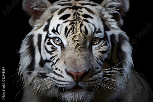 Portrait of a Tiger white with a black background