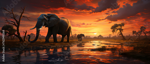 elephant under an african sunset