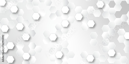 Abstract white and gray hexagonal honeycomb pattern background. hexagon concept design abstract technology background vector. 3d honeycomb paper texture gray copy space, Wallpaper for text.