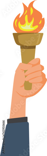 Hand Holding Olympic Flame Vector Cartoon Design. Athlete winning holding the symbol of the competition 
