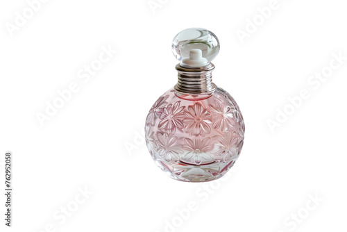 Pastel Pink Perfume Engraved with Daisy Flowers isolated on transparent background