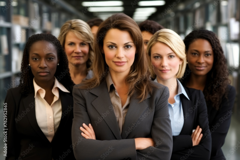 A group of women in business attire are standing together A group of women in business attire are standing together