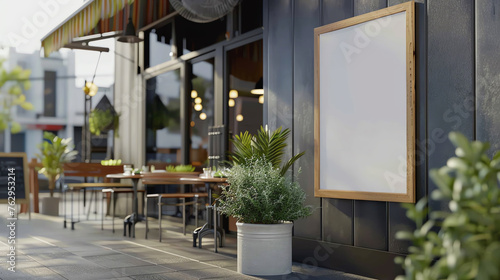 Outdoor blank restaurant menu board mockup presented outside a cafe with customizable menu items