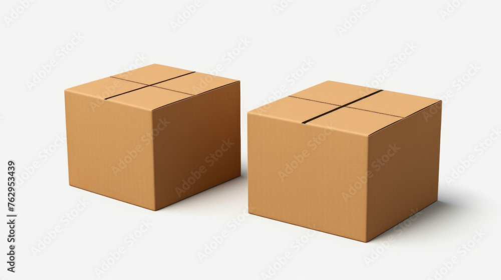 Fototapeta premium Two cardboard boxes are sitting on a white background