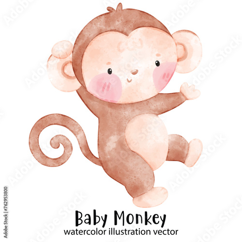 Baby Monkey, cute monkey, watercolor monkey, illustration, vector