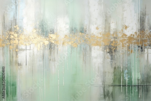 The abstract picture of the gold, green and yellow colour that has been painted or splashed on the white blank background wallpaper to form random shape that cannot be describe yet beautiful. AIGX01.