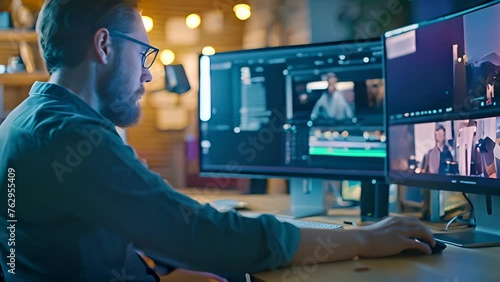 Man doing video editing Generative AI photo