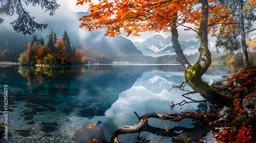 Beautiful autumn scene of Hintersee lake photo
