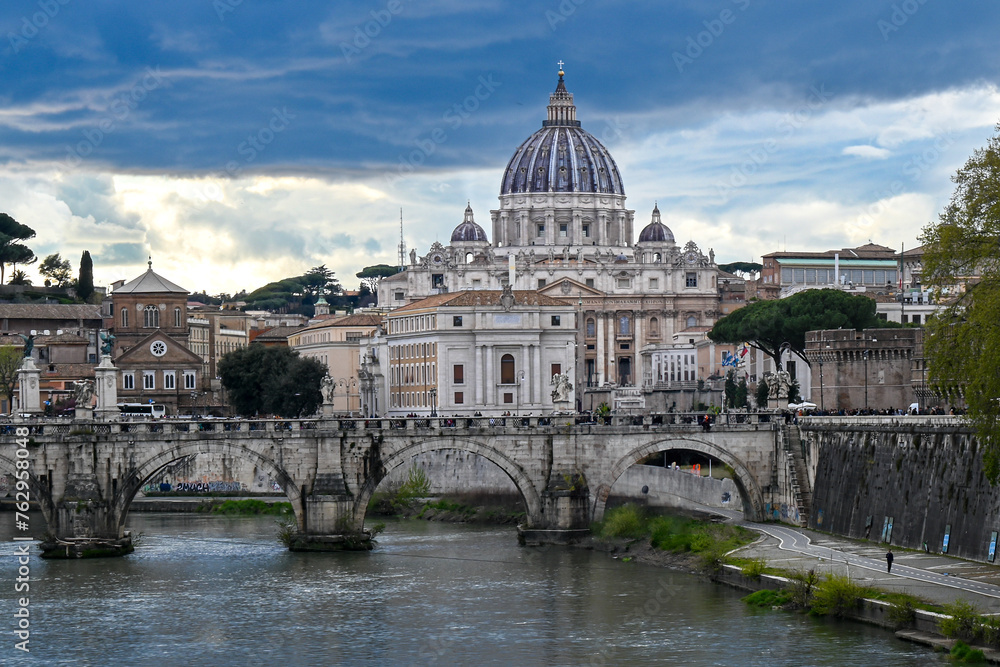 Title.Saint Peter's Basilica on Tiber river in Rome Vatican City, Italy A very scenic Land scape