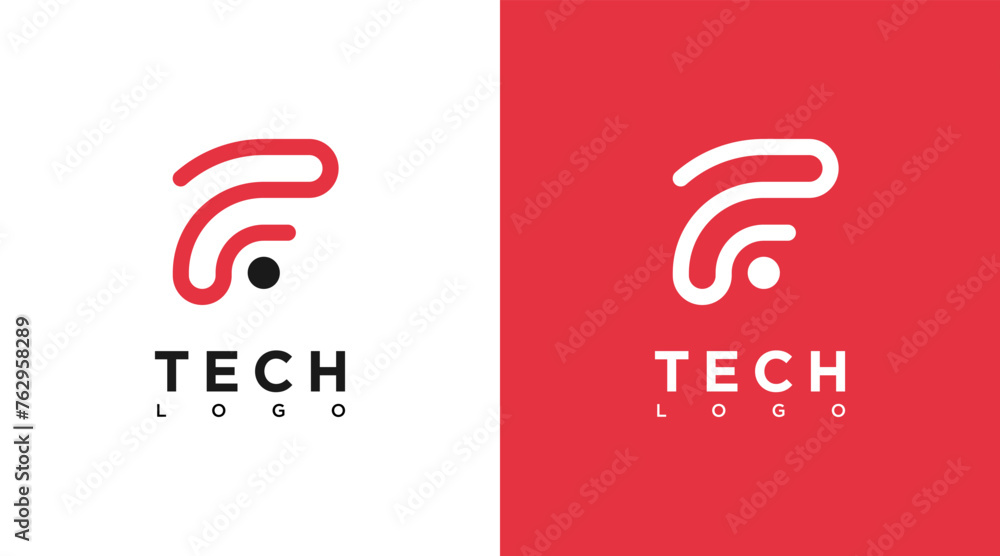 Abstract letter F logo design for digital technology - obrazy, fototapety, plakaty 