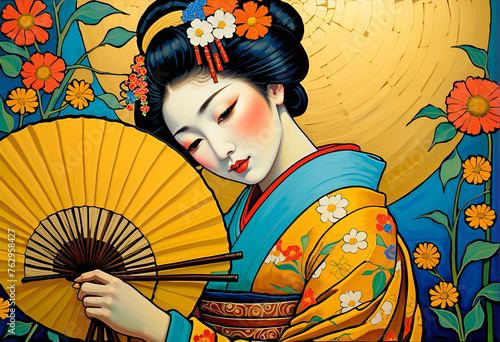 geisha woman with fan