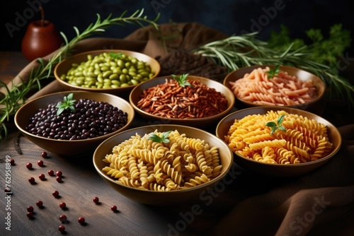 A variety of fusilli pasta from different types of legumes