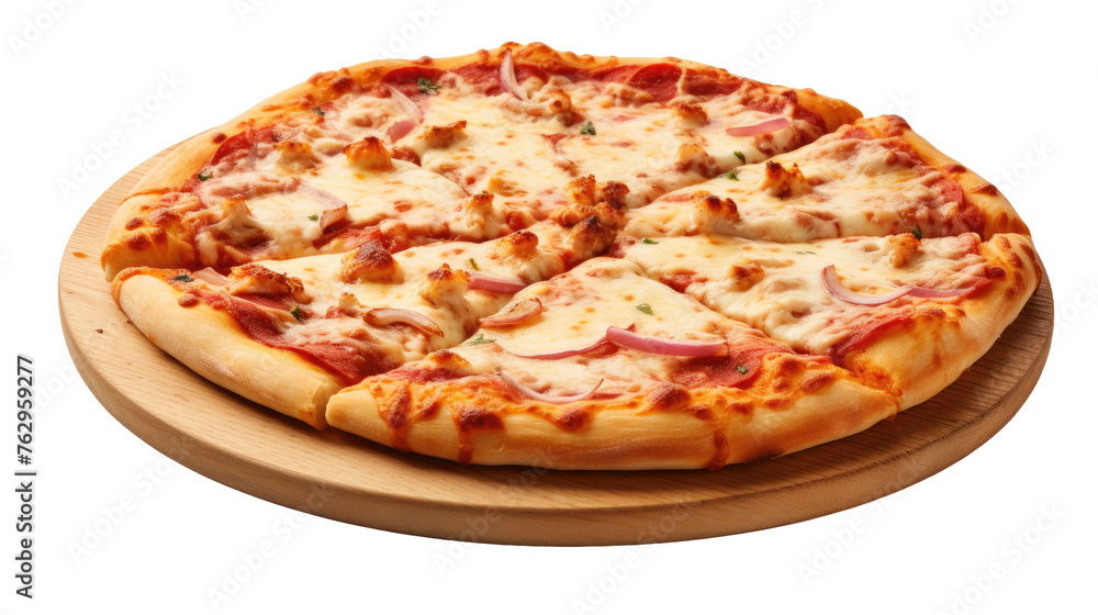Pizza on Wooden Cutting Board. On a White or Clear Surface PNG Transparent Background.. Pizza on Wooden Cutting Board. On a White or Clear Surface PNG Transparent Background..